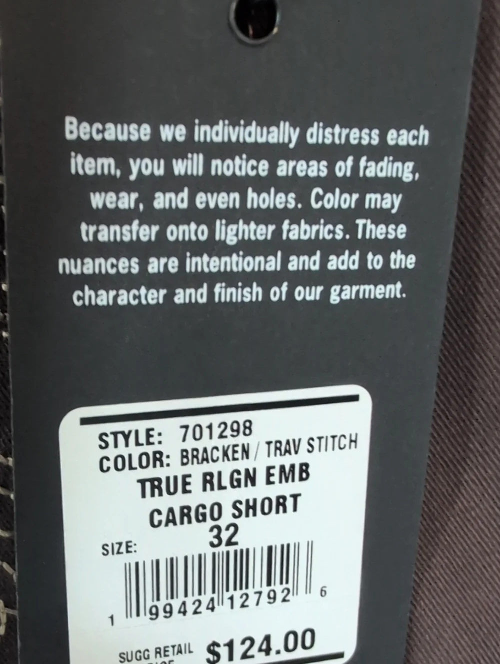 NWT True Religion Dark Brown Cargo Shorts with Contrast Stitching Men's 32